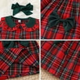 thumbnail image 6 of Adeawade Girls Christmas Dress Girls Long Sleeve Dress With Bow Headband Plaid Pattern Party Gown For Toddler Baby Holiday Outfit Crewneck Sundress Winter Retro Basic Dress Red 9-12 Months, 6 of 9