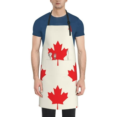 

Xecao Happy Canada Day Print Kitchen Cooking Aprons Waterproof Adjustable Bib Aprons with 2 Pockets for Women Men Chef