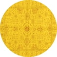 thumbnail image 1 of Ahgly Company Machine Washable Indoor Round Oriental Yellow Traditional Area Rugs, 7' Round, 1 of 4