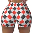thumbnail image 2 of Daiia Red and black argyle Pattern Women's Workout Shorts Biker Shorts - High Waisted Workout Spandex Tummy Control Gym Running Yoga Shorts-XX-Large, 2 of 8