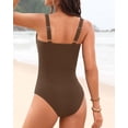thumbnail image 2 of Traje de baño de una pieza Yonique Tummy Control V con cable marrón para W, 2 of 6