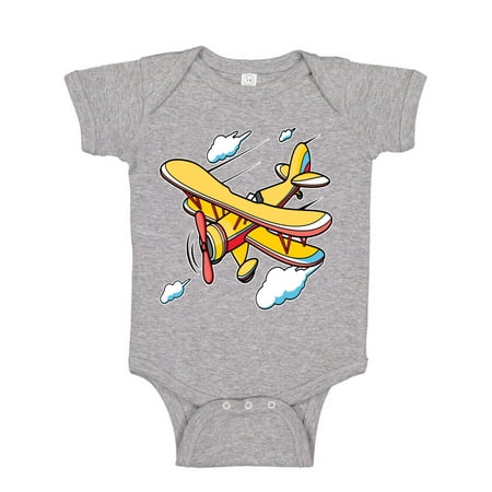 

Wild Bobby Yellow Airplane Cartoon Humor Baby Creeper Male Girls Infant Bodysuit Heather Grey 12M