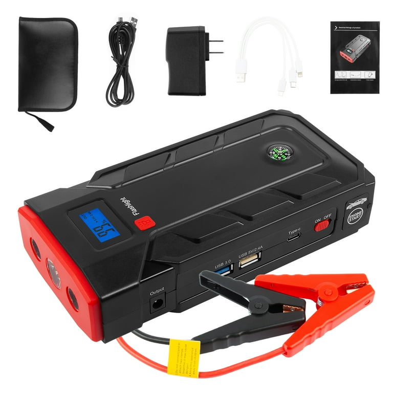 Car Jump Starter, 1000A Peak 27000mAh Portable Power Pack for Up to 6.0L  Gas and 3.0L Diesel Engines, 12V Auto Battery Booster with LCD Display  Compass LED Light and Type-C Port 