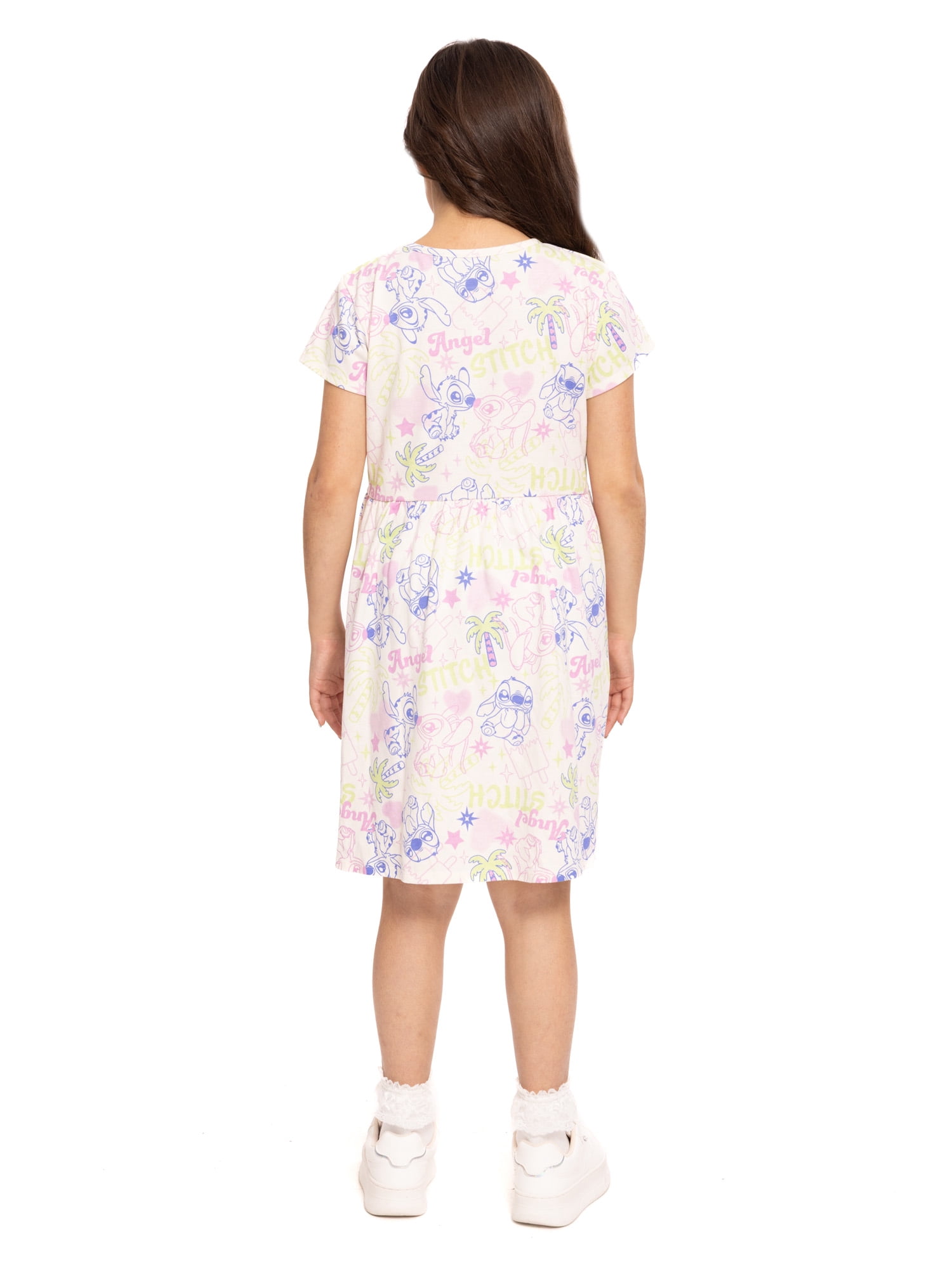 Stitch Girls Allover Print Dress with Short Sleeves, Sizes 4-12