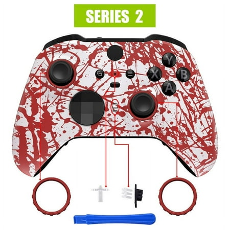 eXtremeRate Blood Patterned Faceplate Cover, Soft Touch Front Housing Shell Case Replacement Kit for Xbox One Elite Series 2, Xbox Elite 2 Core Controller Model 1797 - Accent Rings Included