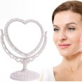 thumbnail image 2 of Espejo de maquillaje Espejo de tocador cosmético de escritorio de doble cara giratorio en forma de corazón (1 pieza, blanco), 2 of 5