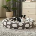 thumbnail image 3 of Donut Dog Bed Medium, Calming Round Pet Bed for Dogs and Cats, Washable Jacquard Plush Cover with Non-Slip Bottom, Indoor Cat Bed, Gray, 36"x36"x10", 3 of 8