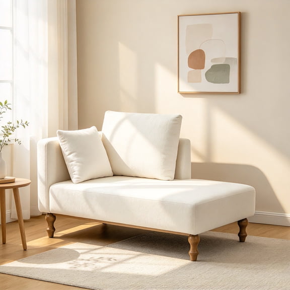 AUU 50" Wide Modern Chaise Lounge Chair, Soft Chenille Upholstery, Rubberwood Legs, Strong Load-Bearing, for Living Room, Bedroom, Apartment