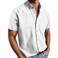 thumbnail image 2 of Mens Shirts Short Sleeve Relaxed Fit Classic Solid Color Button Down Holiday Top for Men,White,M, 2 of 6