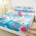 thumbnail image 3 of Castle Fairy White Swan Couple Girl Boy Twin Sheet Sets 3pcs,Chic Floral Pink Rose Twin Fitted Sheet Microfiber,Happy Valentine's Day Breathable Flat Sheet,Microfiber Bedroom Decor, 3 of 7