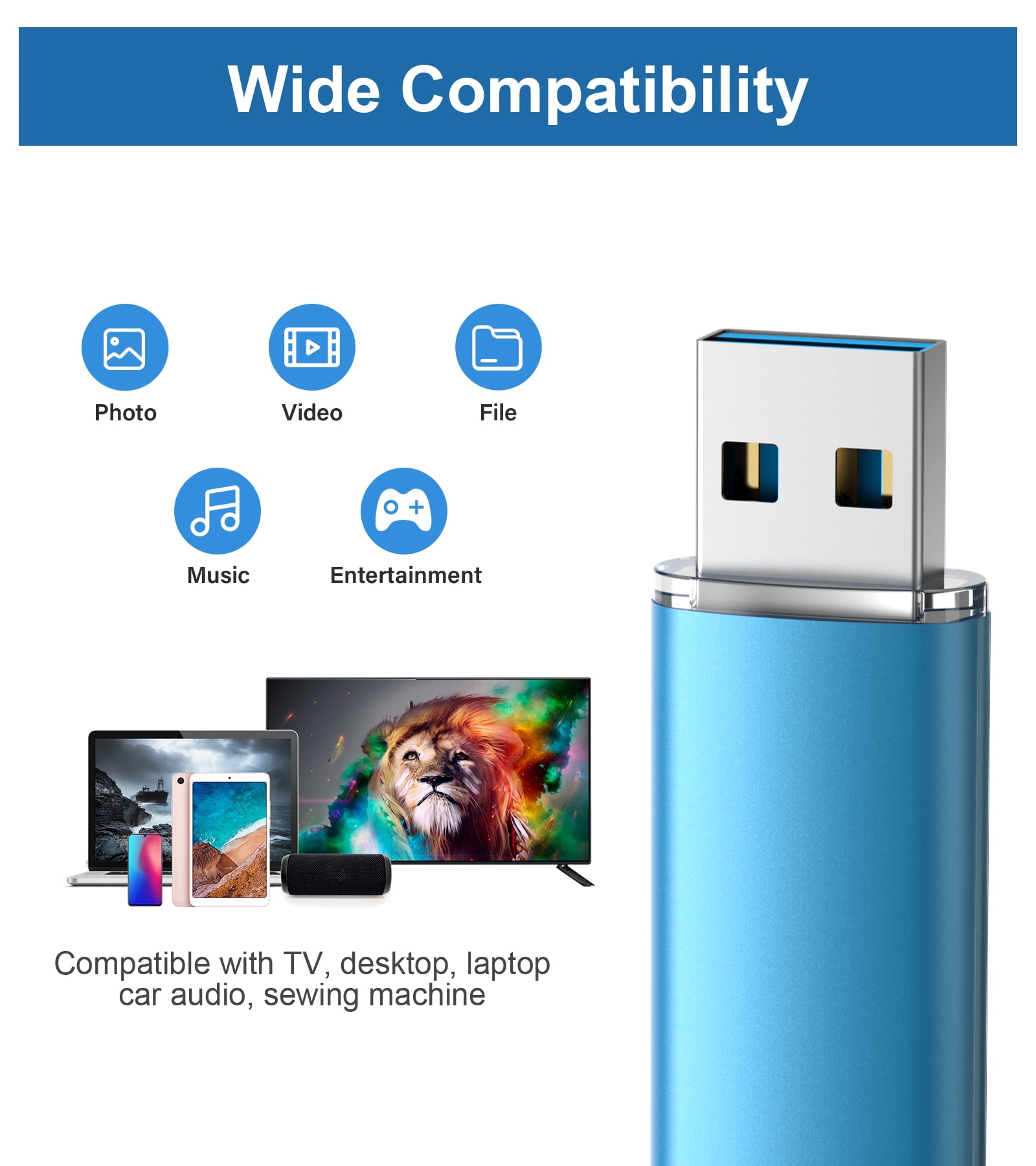 3 Pack 128GB USB 3.0 Flash Drive TOPESEL Memory Stick Thumb Drive Pen Drive Flash Stick Blue