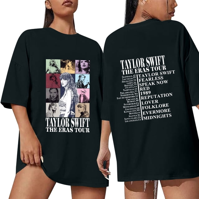 TayIor Sw1ft Chemises, Tylor Sw1ft Merch, Tylor Sw1ft, Chemises Blouse à Manches Courtes à Col Rond Imprimées Décontractées de Mode pour Femmes, T-Shirts Graphiques pour Amatrices de Musique pour Femmes TKFASHION Noir P