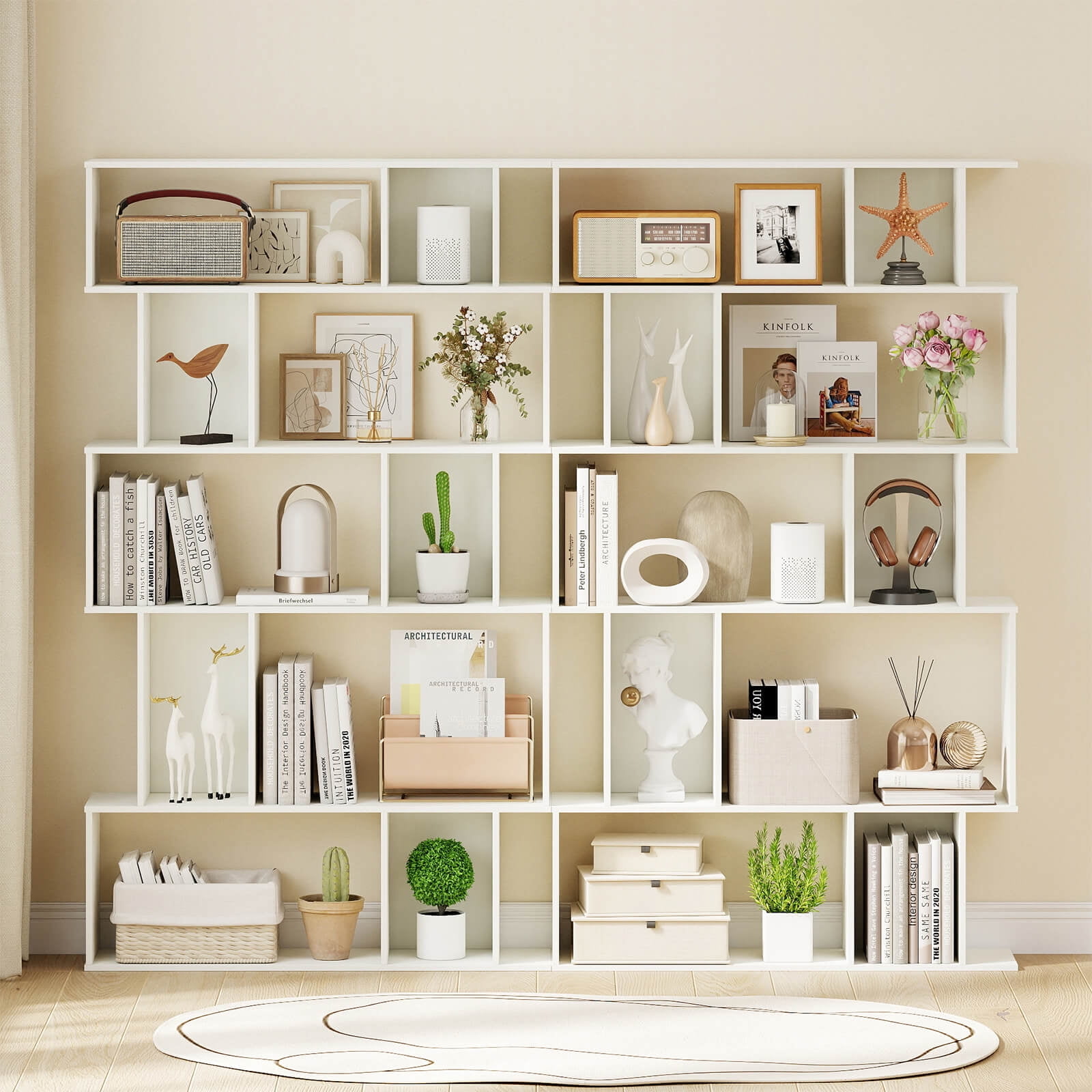 Costway 1 PCS 5-Tier Geometric Bookshelf with Open Shelves & Closed-back Cubes for Living Room White