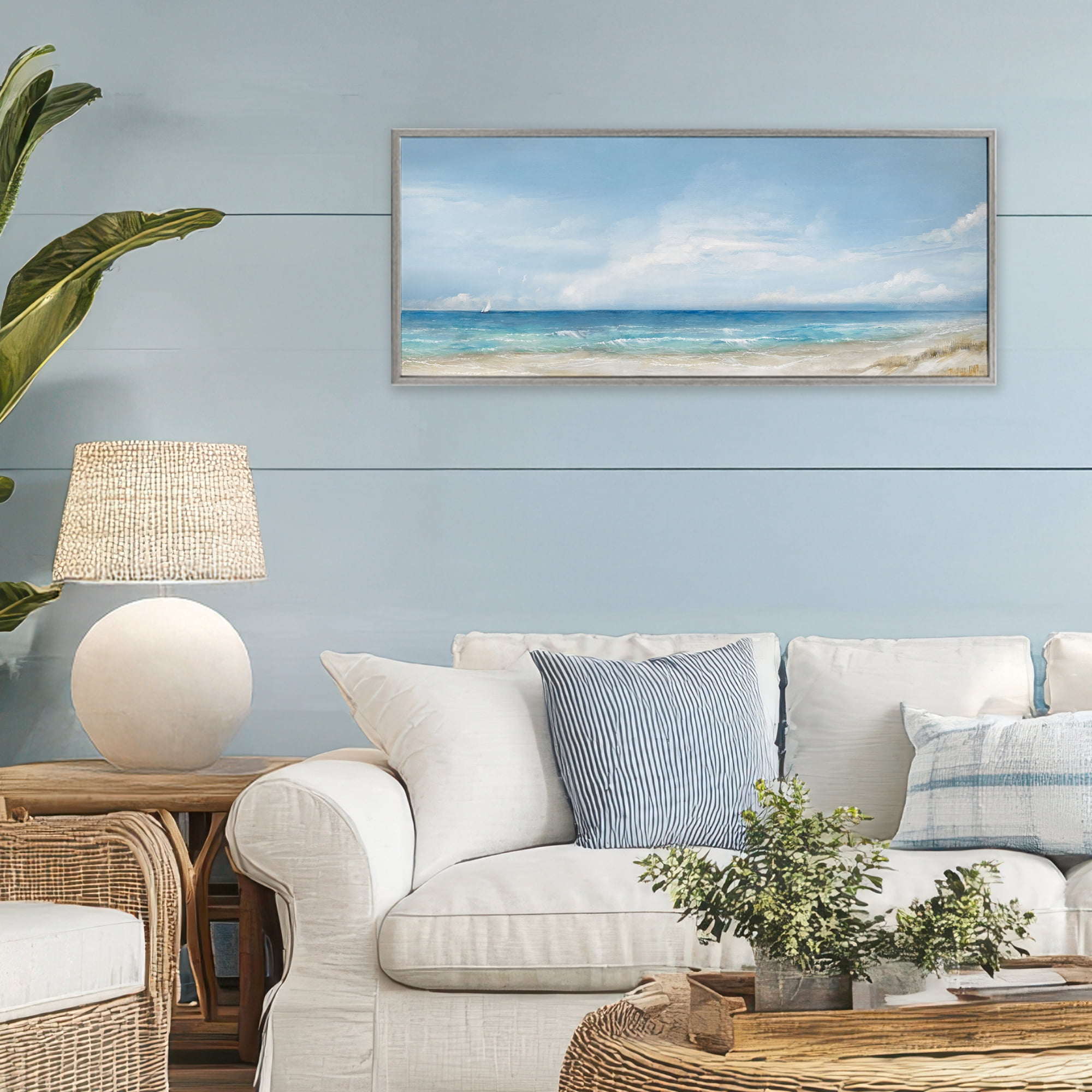 Stupell Industries Open Panoramic Sea Gray Framed Giclee Art, design by Ruane Manning