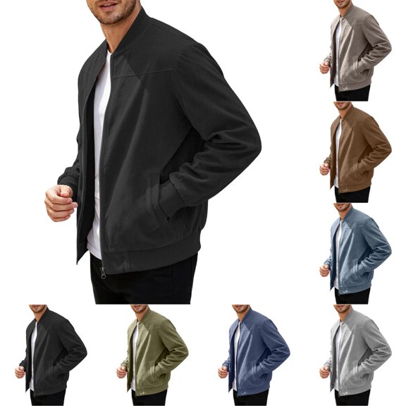 UDAUDU Men's Lightweight Bomber Jacket Causal Zip Up Fall Winter Fashion Stylish Windbreaker Faux Suede Jacket 2XL