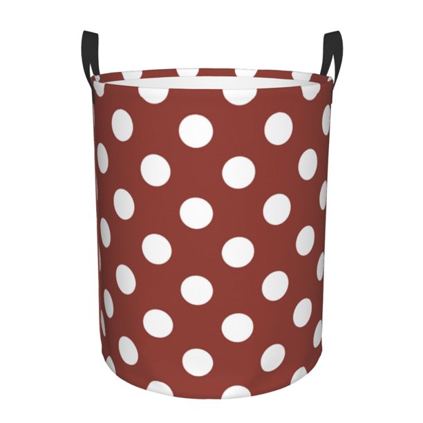 Balery Maroon And White Polka Dot Cesta de ropa redonda con asas, impermeable, independiente, para ropa, juguetes, dormitorio y familia-Medium