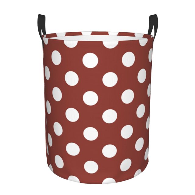 Fotbe Maroon And White Polka Dot Cesto de Ropa con Asas, Cesto Impermeable de Gran Capacidad, Bolsa de Lavado para Dormitorio, Cesto de Ropa con Ruedas y Asas-Medium