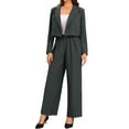 thumbnail image 2 of INSPIRE CHIC Women's 2 Piece Set Business Outfit Notched Lapel Crop Jacket Wide Leg Pant Work Suits, 2 of 6