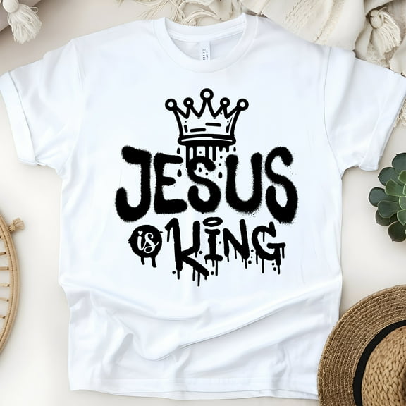 Jesus Is King Christian T-Shirt for Men and Women, White, Size S