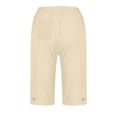 thumbnail image 4 of HKYNLAG Bermuda Shorts For Women Linen Shorts Knee Length Elastic Waist Long Shorts Casual Summer Shorts Petite Capri Pants Dressy Beach Comfy Pull On Shorts With Pockets Khaki S, 4 of 5