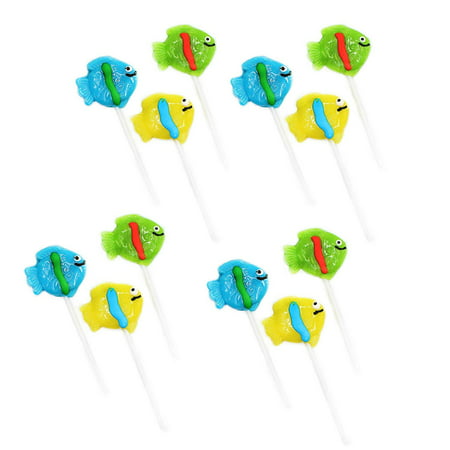 2” Tropical Fish Lollipops - Pack of 12 Assorted Fruit-Flavored Candy Suckers for Party Favors, Cake Decorations, Novelty Supplies or Treats for Halloween, Christmas, Baby Showers by Kidsco