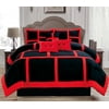 Soft Suede Black & Red Dawn 7 Piece Comforter Set - Queen Size