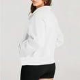 thumbnail image 4 of Half Zip Sweatshirts for Women V Neck Long Sleeve Fleece Hoodies Solid Color Pullover Fall 2025 Winter Blouse Tops,White,S, 4 of 5
