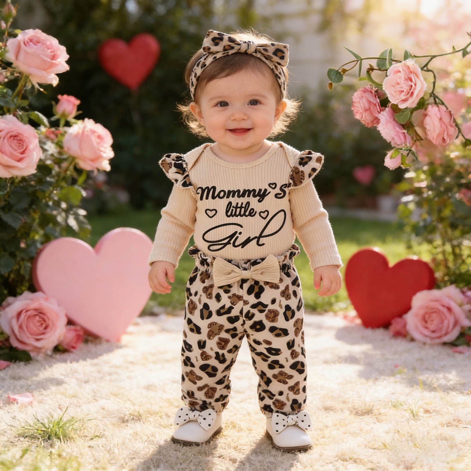RTKFRFLM Valentine's Day Gift Baby Girl Clothes Set 3PC & Flora Romper with Ruffle Pants Soft Cotton 0-24 Months Outfit for Photo