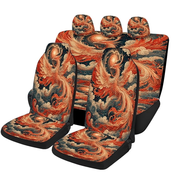 Odenmar Mythical Vermilion Bird Car Seat Covers Full Set, Mesh Fabric Universal Seat Protectors for Front Rear Seats Cars Suvs Trucks Vans