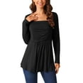 thumbnail image 1 of Camisas de manga larga para mujer 2024, blusas de cuello cuadrado, ajuste holgado, túnicas plisadas y fluidas, color negro, talla M, 1 of 1