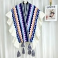 thumbnail image 3 of Women's Knit Stripe Ethnic Flounced Bohemian Tasseled Poncho Shawl, 3 of 3