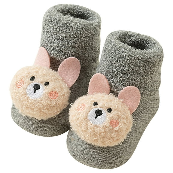 Ugoldhm Baby & Toddler Thickened Plush Socks - Warm Cotton Soft Winter Non-Slip Socks with Bear Design