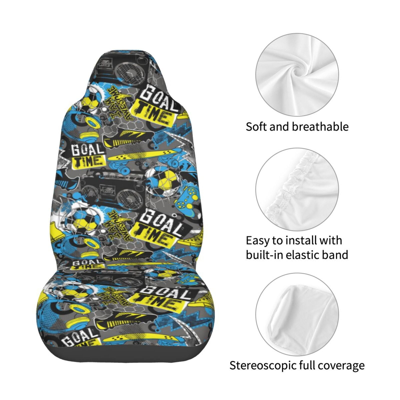 Naloa Goal Time Car Seat Covers Universal Front Seat Coves for Car Accessories ,Padded Car Covers for Automotive, SUV, Truck, and Van