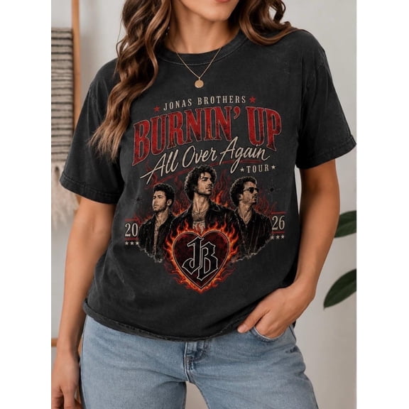 Jonas Brothers Burnin’ Up Again Tour T-Shirt, Retro Pop Rock Graphic Tee