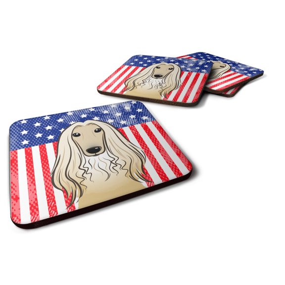 Carolines Treasures BB2174FC American Flag and Afghan Hound Foam Coaster Set of 4 3 1/2 x 3 1/2 multicolor