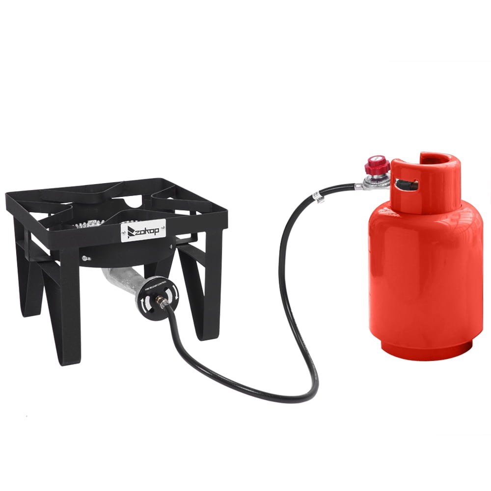 UWR-Nite Square Heavy Duty Single Burner Outdoor Stove Propane Gas Cooker with Adjustable 0-20Psi Regulator & Steel Braided Hose Perfect for Home Brewing, Turkey Fry, Maple Syrup Prep