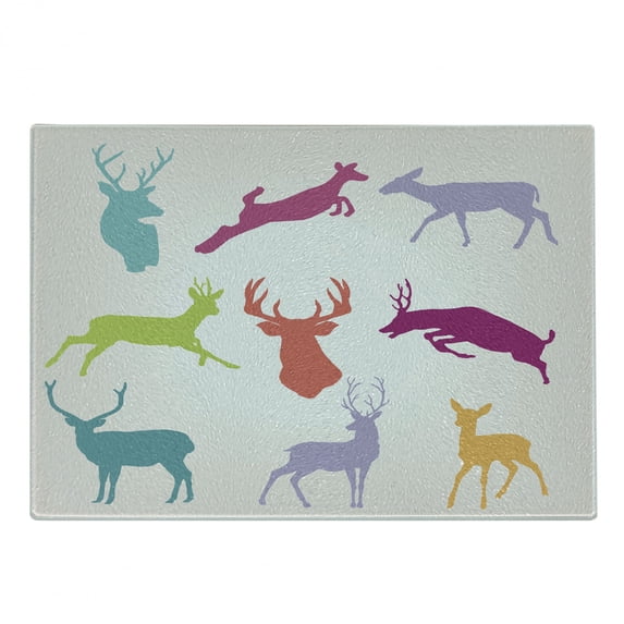 Antlers Cutting Board, Silhouette Arragement of Jumping Running Walking Standing Deers Wilderness Nature, Decorative Tempered Glass Cutting and Serving Board, Small Size, Green Teal, by Ambesonne