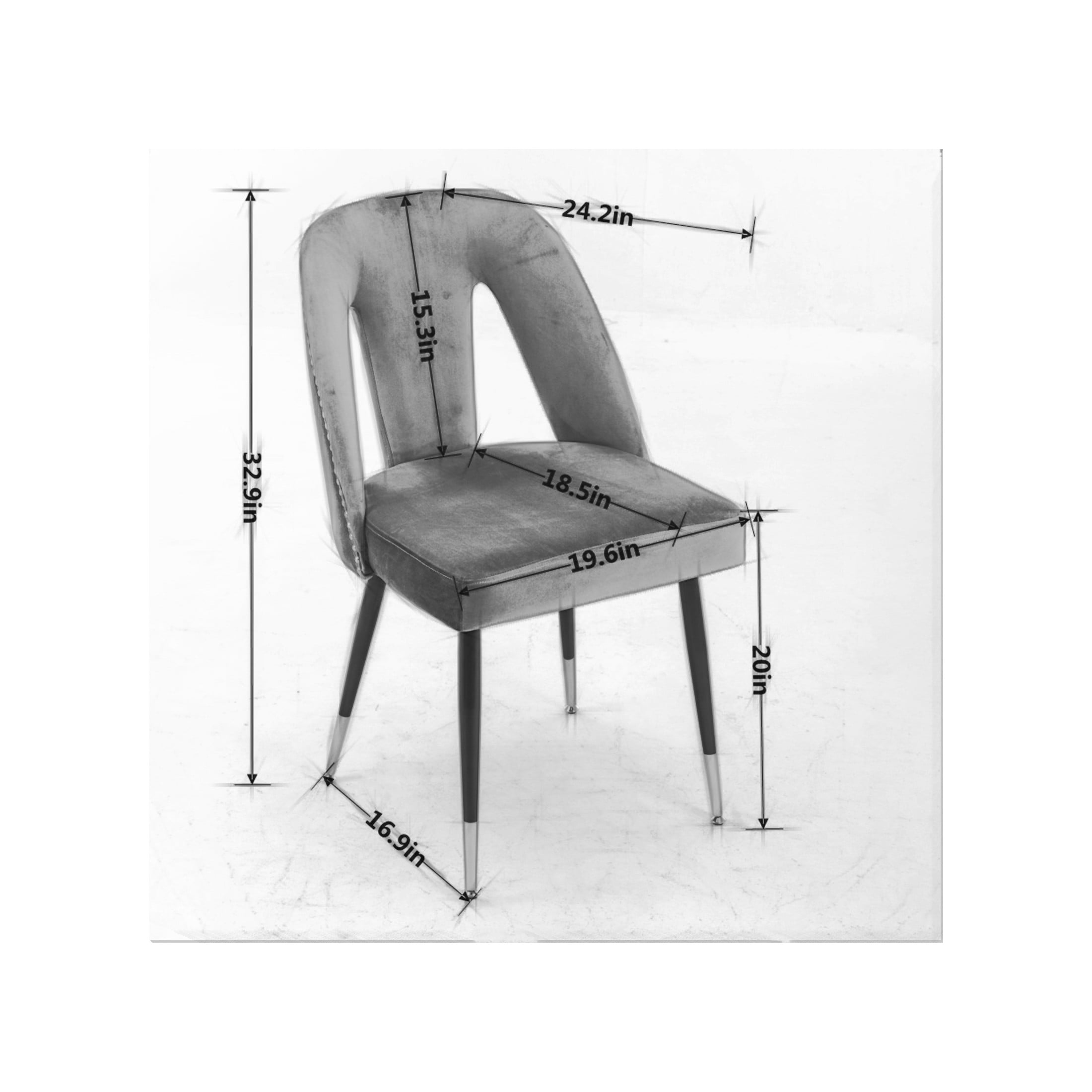 Orion Modern Upholstered Velvet Dining Chairs with Nailhead Trim, Metal Legs, Black, Set of 2