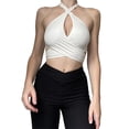 thumbnail image 4 of hirigin Women Summer Fitness Tank Tops Solid Color Sleeveless Hanging Neck Backless Yoga Crop Tops, 4 of 6