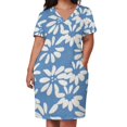 thumbnail image 3 of Blue Background White Floral Pattern Summer Sundress for Curve Women Casual Pattern Plus Size V Neck Short Sleeve Loose Fit Oversize Dresses, 3 of 6