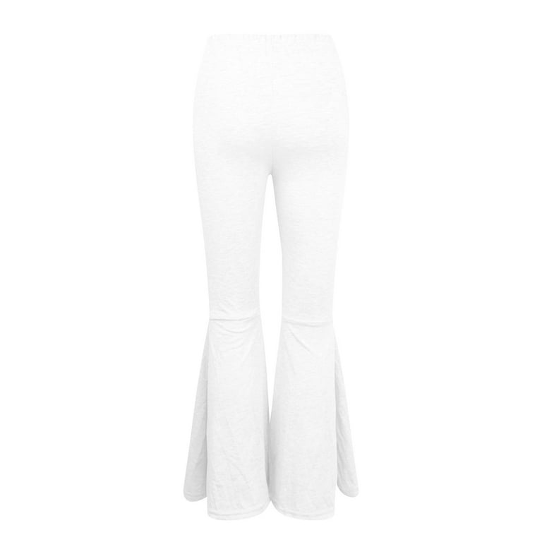Qulqfy Flare Pants for Women Bell Bottom Plus Size Bootcut White