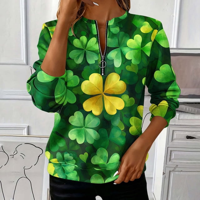 TaTaai Women's St. Patrick's Day Print Loose Round Neck Sweatshirt Casual Long Sleeve Pullover Top Soft Comfortable for Daily Home Office Streetwear Spring Fall Winter Gift