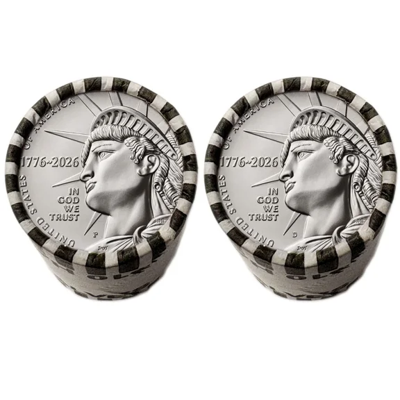 America 250 Enduring Liberty Half Dollar 1776–2026 Uncirculated Coin ROLLS, Both P & D Mints, 2 Full Rolls