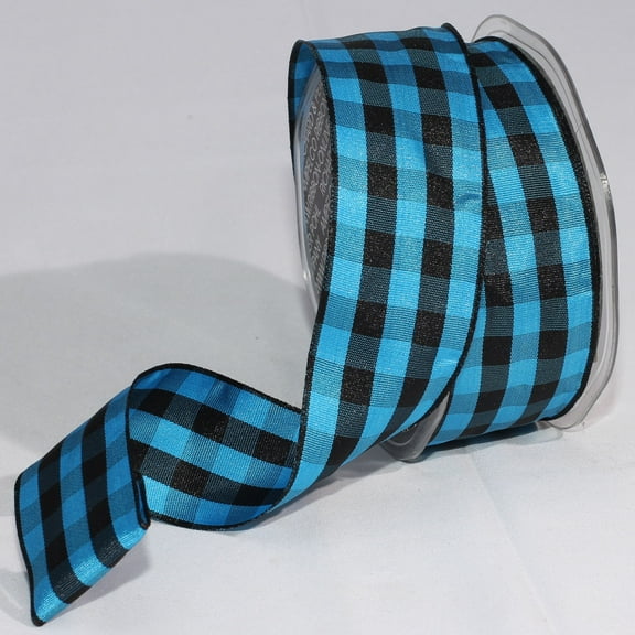 The Ribbon People Black and Blue Gingham Wired Woven Edge Craft Ribbon 1.5" x 27 Yards