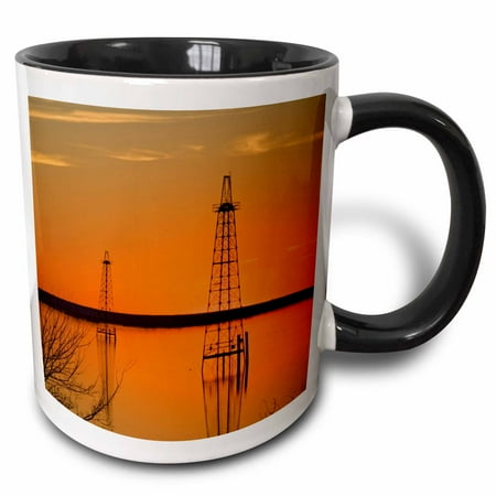 Gold Oil Derrick - 3dRose Oil well derricks, Industry, Lake Arrowhead, Texas - US44 LDI0004 - Larry Ditto - Two Tone Black Mug, 11-ounce