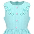 thumbnail image 6 of Girls Dress Turquoise Button Bow Stripe Sleeveless Cotton Sundress 6 Years, 6 of 7