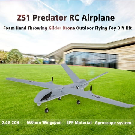 Z51 2.4G 2CH Predator Remote Control RC Airplane 660mm Wingspan Foam Hand Throwing Glider Drone DIY Kit for Kids (Best Beginner Remote Control Airplane)