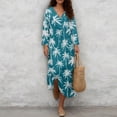 thumbnail image 4 of DISNIMO Palm Tree Printed Women's Linen Style Maxi Dresses Casual Loose Dress 3/4 Sleeve Midi Dresses Lightweight V Neck Dresses for Women, S, 4 of 6
