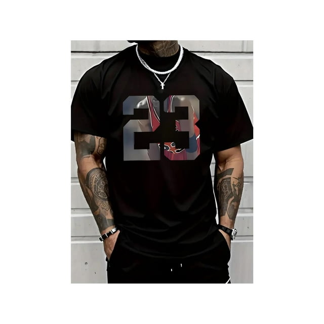 T-shirt Graphique Imprimé pour Hommes 23, T-shirt à Manches Courtes et Col Rond Décontracté, 100 % Coton, Col Rond, Décontracté et à la Mode, Tendance et Polyvalent, Confortable et Respirant, Lavable en Machine