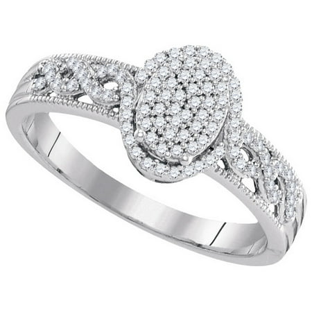 - Size - 7 - Solid 10k White Gold Round White Diamond Engagement Ring OR Fashion Band Channel Set Oval Shaped Halo Ring (1/4 cttw)
